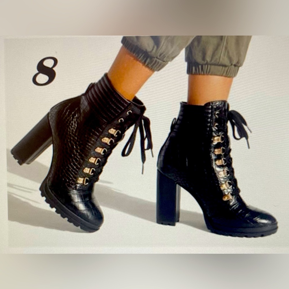 Shoe Dazzle Lace Up Black Snake Bootie
